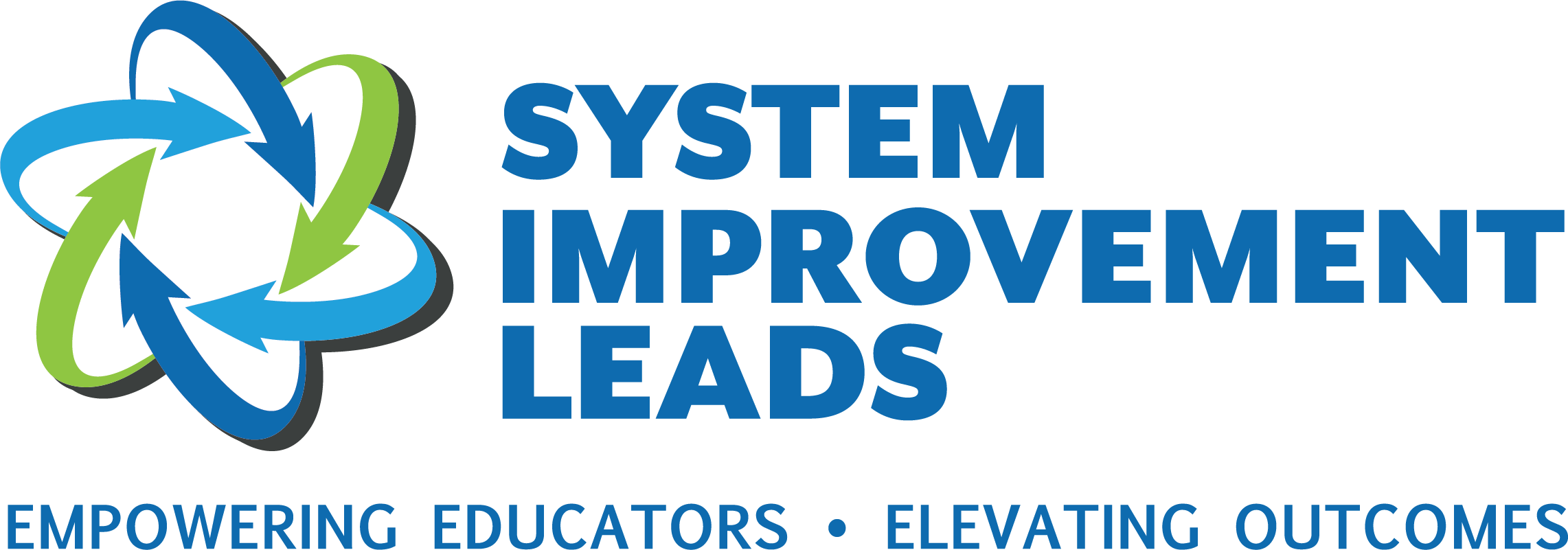 The words System Improvement Leads surrounded by curving arrows point in a circle. The words empowering educators and elevating outcomes underneath