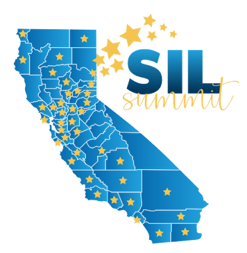 California county map with stars flying off towards the SIL Summit Logo